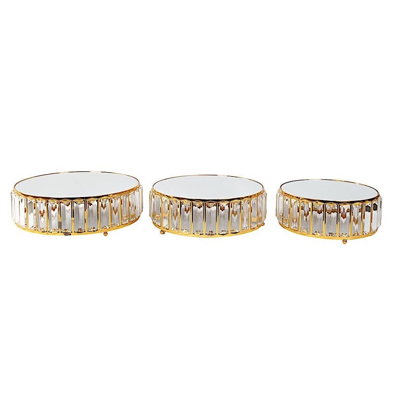 3 Crystal Pendant Stackable Round Metal Cake Stands with Mirror Top
