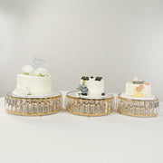 3 Crystal Pendant Stackable Round Metal Cake Stands with Mirror Top