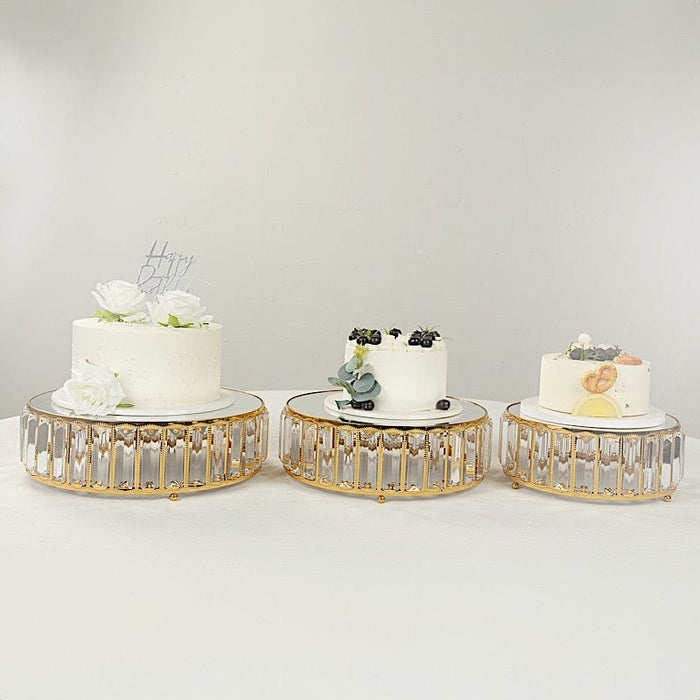3 Crystal Pendant Stackable Round Metal Cake Stands with Mirror Top