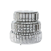 3 Crystal Pendant Stackable Round Metal Cake Stands with Mirror Top CHDLR_CAKE27R_SET3_SILV
