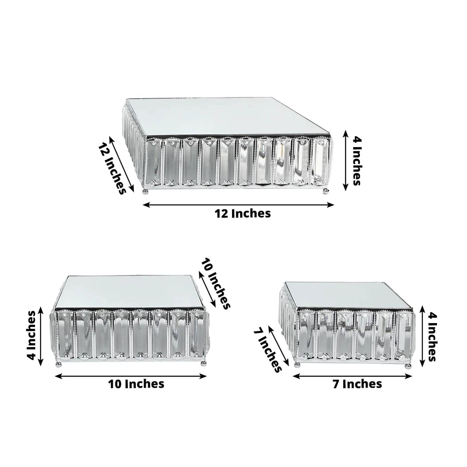 3 Crystal Pendant Stackable Square Metal Cake Stands with Mirror Top