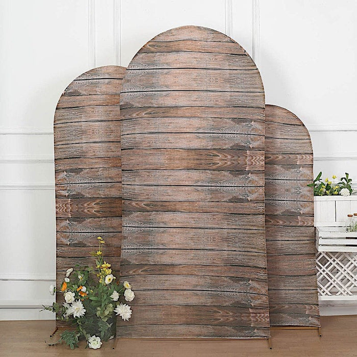 3 Fitted Spandex Round Top Wedding Arch Backdrop Stand Covers Set Wooden Design