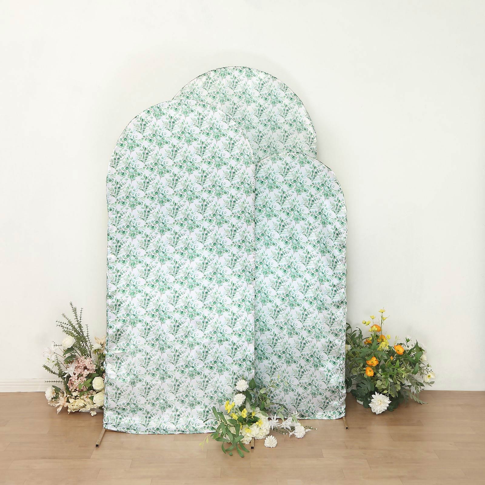 3 Floral Satin Round Top Wedding Arch Backdrop Stand Covers Set