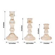 3 Fluted Crystal Glass Taper Candle Holders Centerpieces - Clear