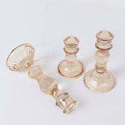 3 Fluted Crystal Glass Taper Candle Holders Centerpieces - Clear
