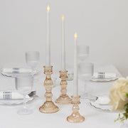 3 Fluted Crystal Glass Taper Candle Holders Centerpieces - Clear
