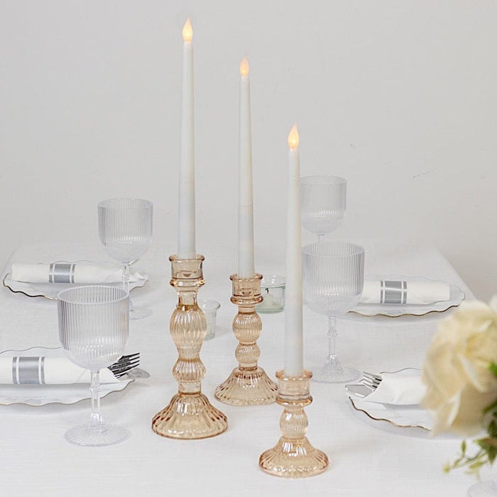 3 Fluted Crystal Glass Taper Candle Holders Centerpieces - Clear