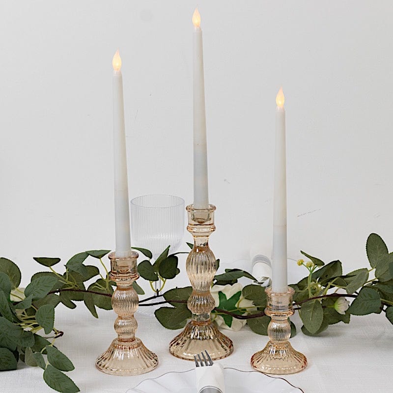 3 Fluted Crystal Glass Taper Candle Holders Centerpieces - Clear