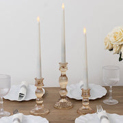 3 Fluted Crystal Glass Taper Candle Holders Centerpieces - Clear