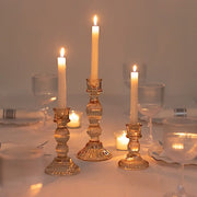 3 Fluted Crystal Glass Taper Candle Holders Centerpieces - Clear