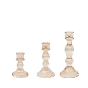 3 Fluted Crystal Glass Taper Candle Holders Centerpieces - Clear CAND_HOLD_TP006_AMB