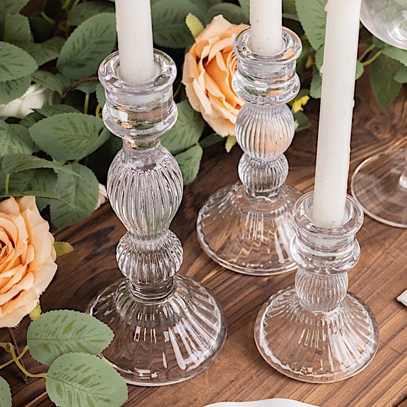 3 Fluted Glass Taper Candle Holders - Clear CAND_HOLD_TP006_CLR