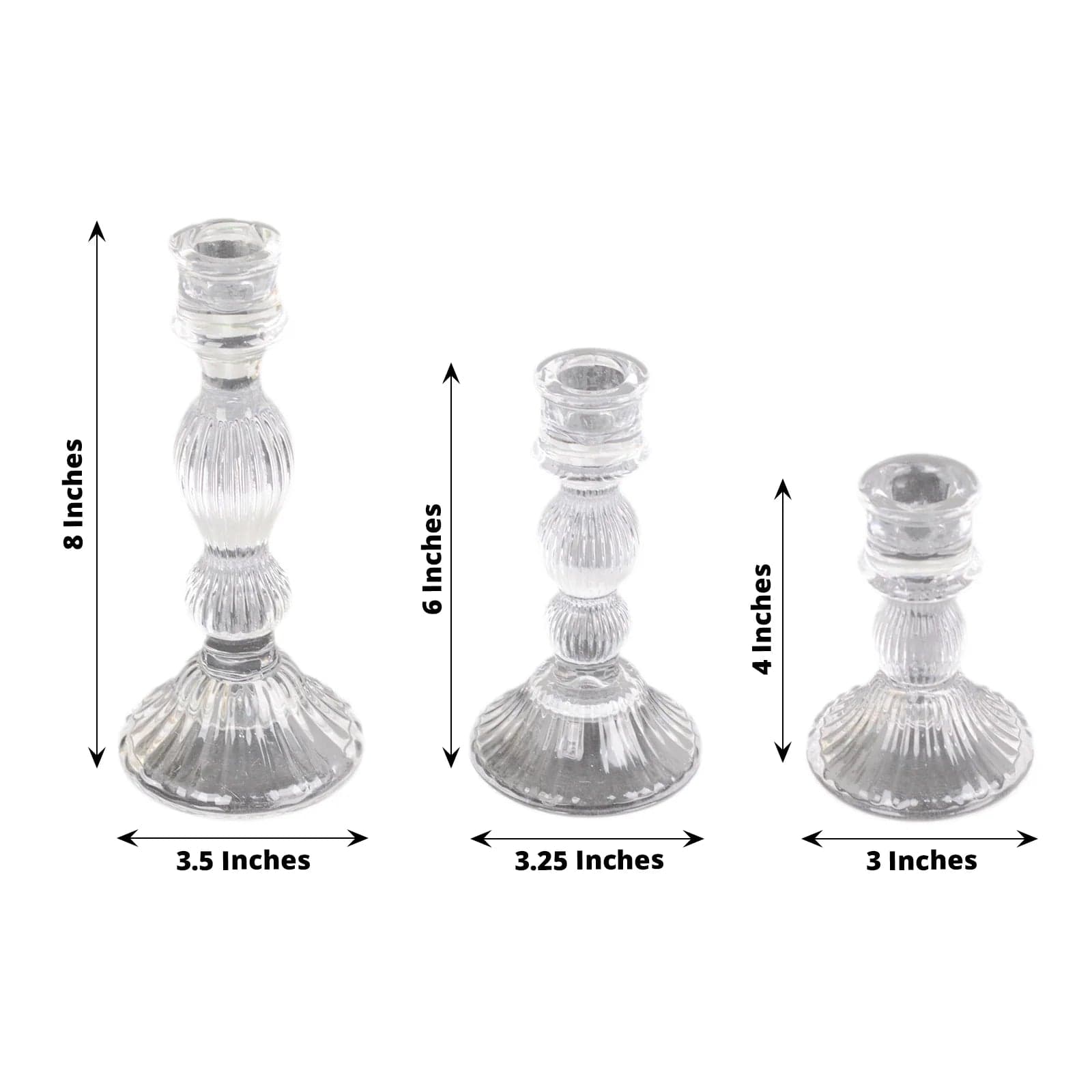 3 Fluted Glass Taper Candle Holders - Clear CAND_HOLD_TP006_CLR