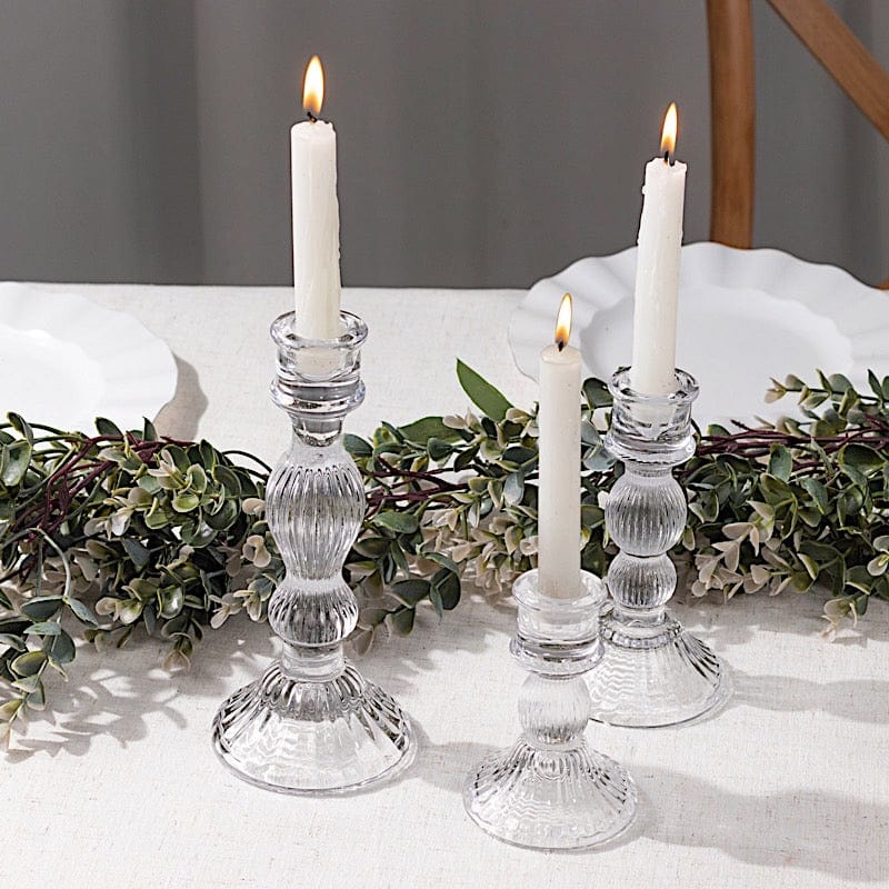 3 Fluted Glass Taper Candle Holders - Clear CAND_HOLD_TP006_CLR