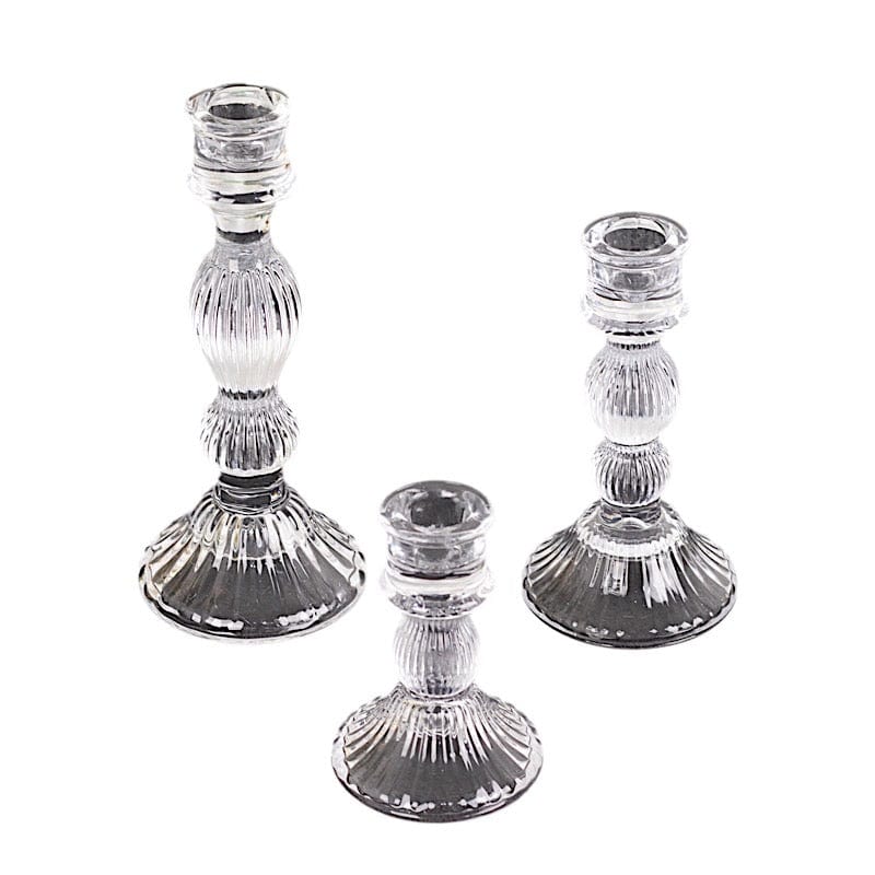 3 Fluted Glass Taper Candle Holders - Clear CAND_HOLD_TP006_CLR