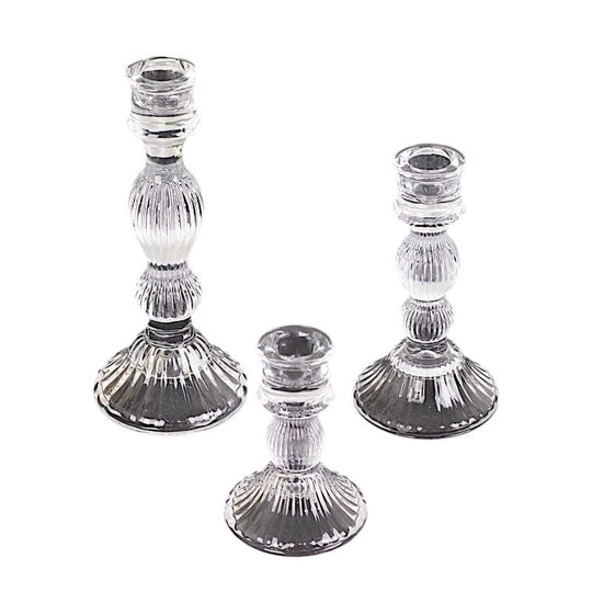 3 Fluted Glass Taper Candle Holders - Clear CAND_HOLD_TP006_CLR