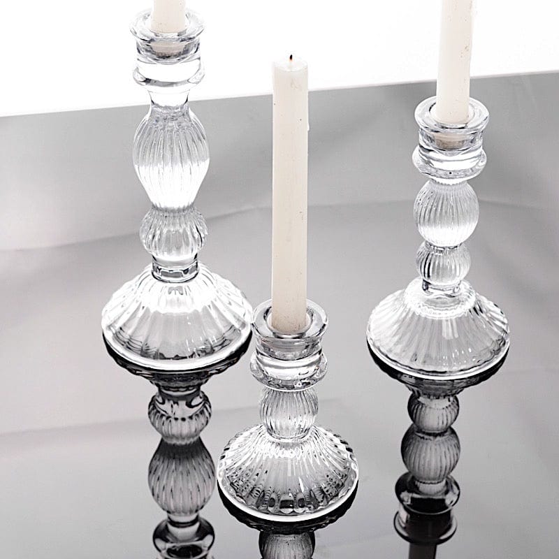 3 Fluted Glass Taper Candle Holders - Clear CAND_HOLD_TP006_CLR