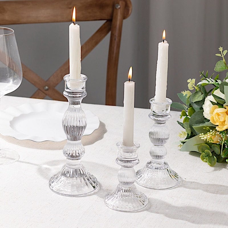 3 Fluted Glass Taper Candle Holders - Clear CAND_HOLD_TP006_CLR