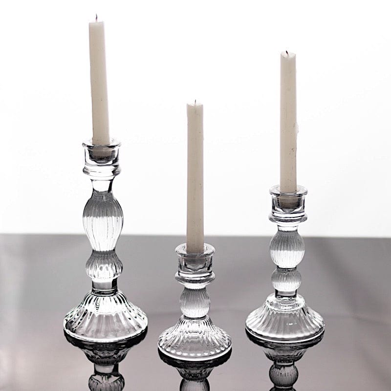 3 Fluted Glass Taper Candle Holders - Clear CAND_HOLD_TP006_CLR