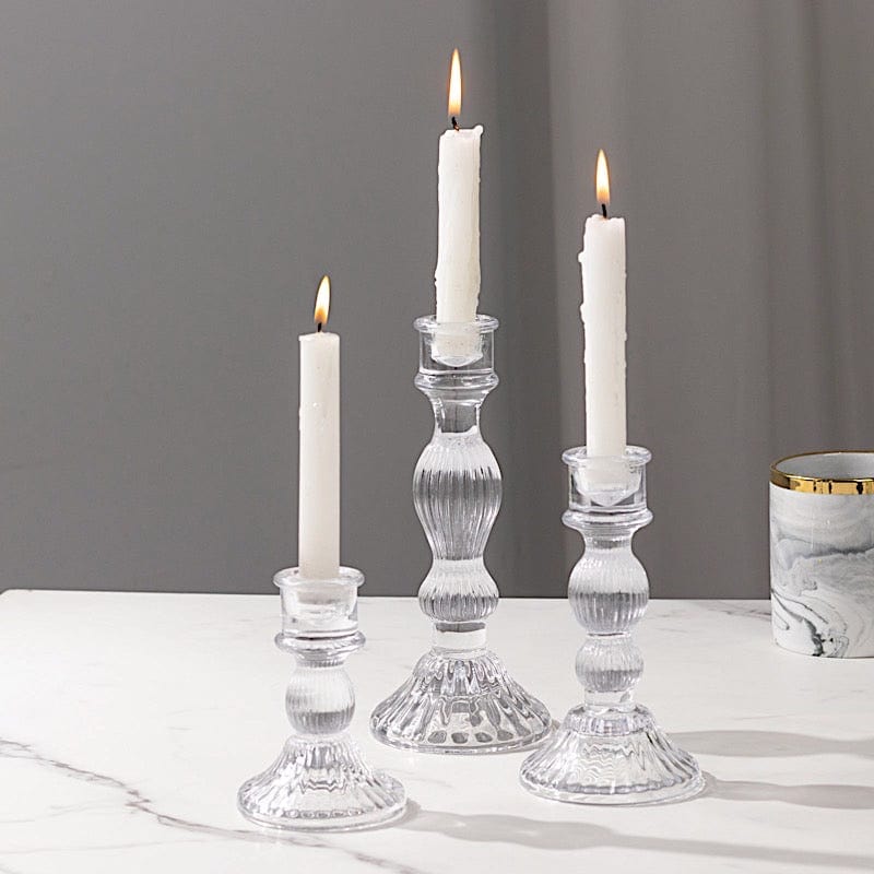 3 Fluted Glass Taper Candle Holders - Clear CAND_HOLD_TP006_CLR