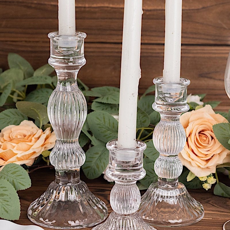 3 Fluted Glass Taper Candle Holders - Clear CAND_HOLD_TP006_CLR