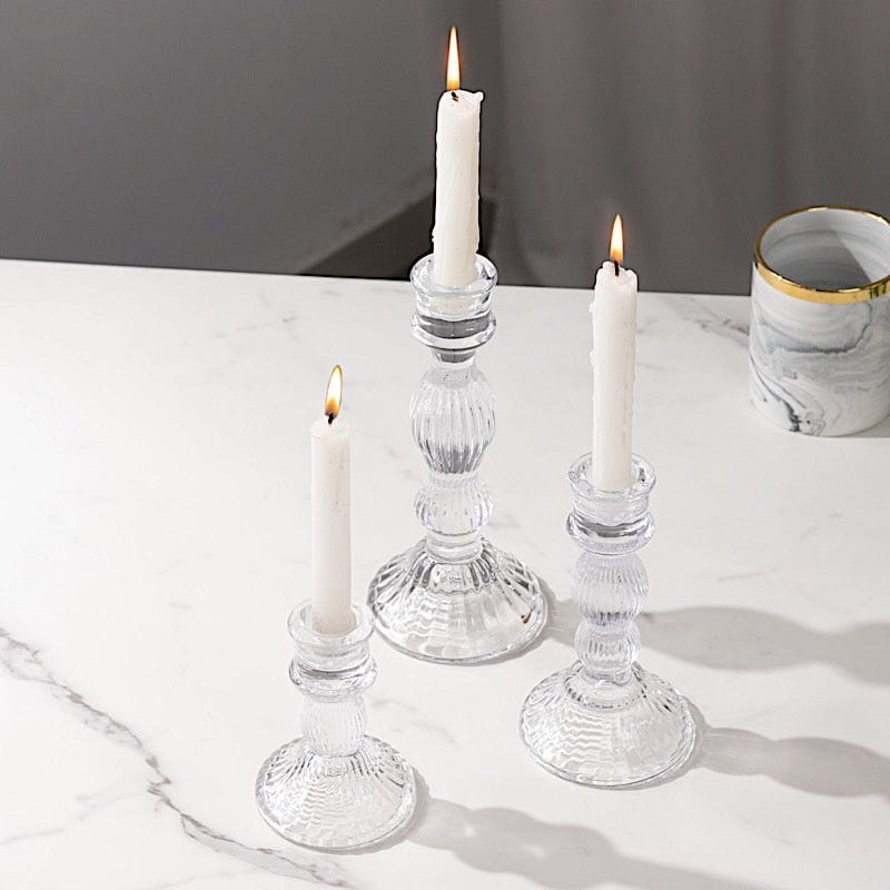 3 Fluted Glass Taper Candle Holders - Clear CAND_HOLD_TP006_CLR