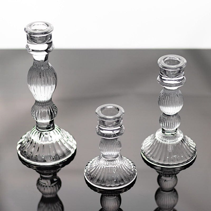 3 Fluted Glass Taper Candle Holders - Clear CAND_HOLD_TP006_CLR