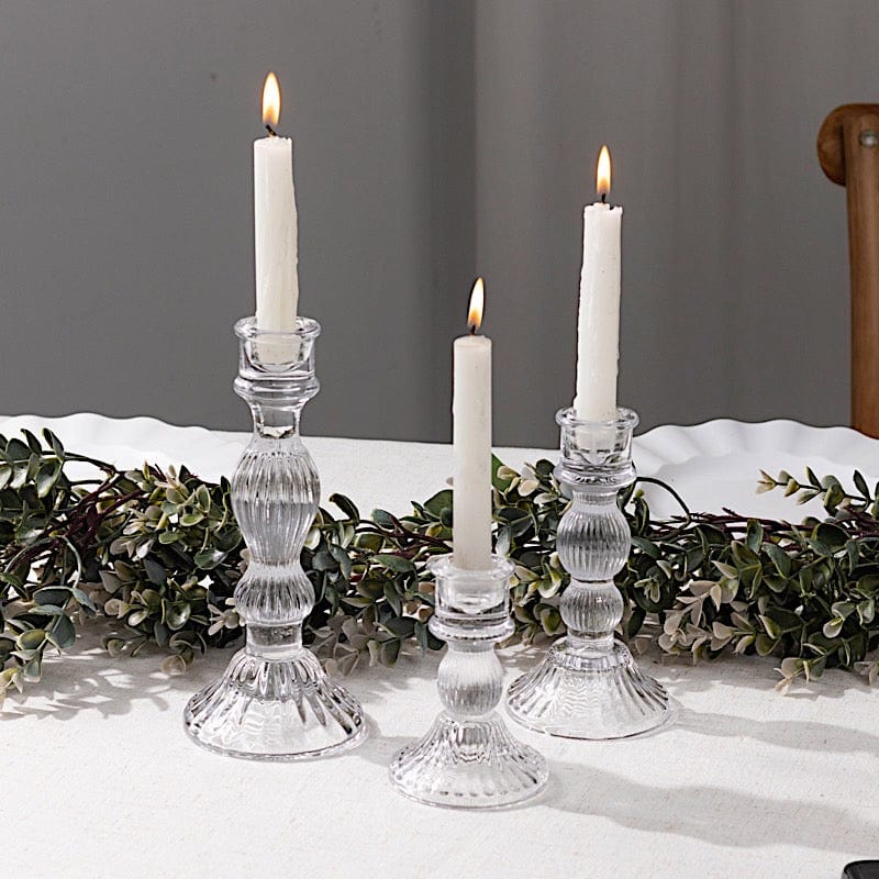 3 Fluted Glass Taper Candle Holders - Clear CAND_HOLD_TP006_CLR