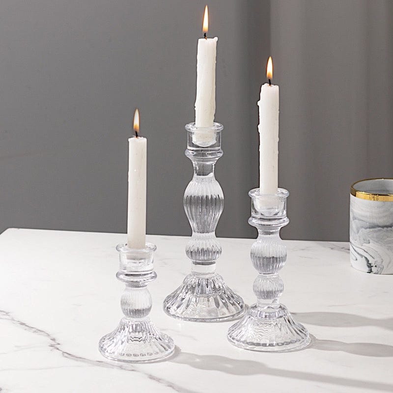 3 Fluted Glass Taper Candle Holders - Clear CAND_HOLD_TP006_CLR