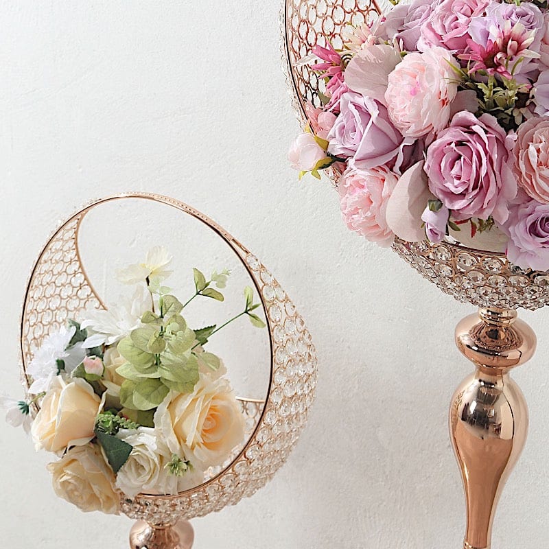 3 ft Crystal Beaded Metal Candle Holder Stand in Half Moon Basket Design - Gold CHDLR_FLORSTND01_35_GOLD