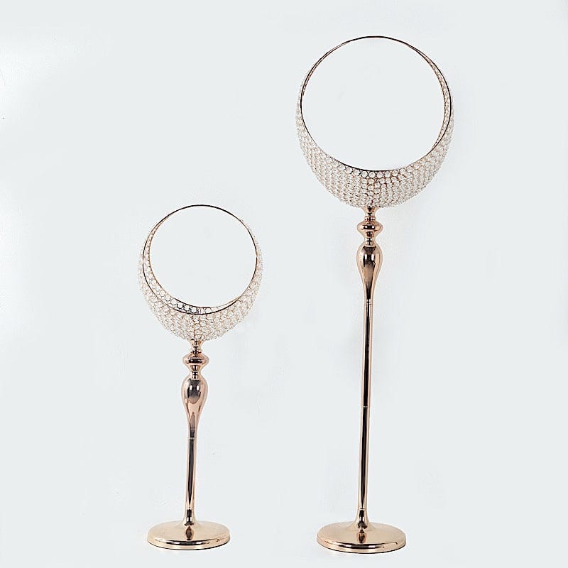 3 ft Crystal Beaded Metal Candle Holder Stand in Half Moon Basket Design - Gold CHDLR_FLORSTND01_35_GOLD