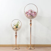 3 ft Crystal Beaded Metal Candle Holder Stand in Half Moon Basket Design - Gold CHDLR_FLORSTND01_35_GOLD