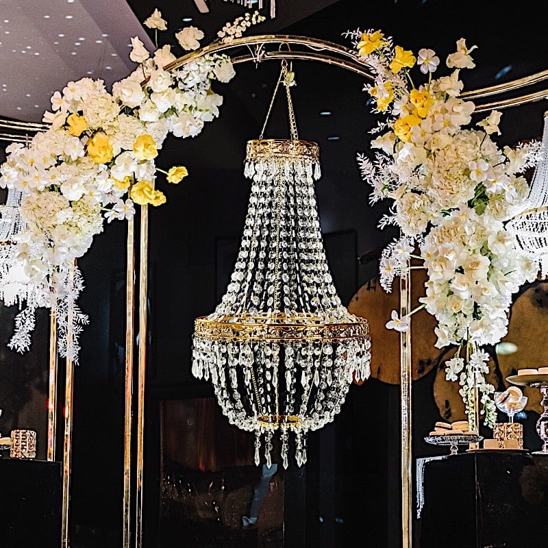 3 ft Empire Style Beaded Crystal Chandelier with Gold Ornate Metal Frame - Clear CHDLR_HANG01_3FT_GOLD