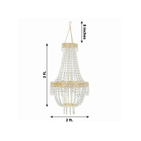 3 ft Empire Style Beaded Crystal Chandelier with Gold Ornate Metal Frame - Clear CHDLR_HANG01_3FT_GOLD