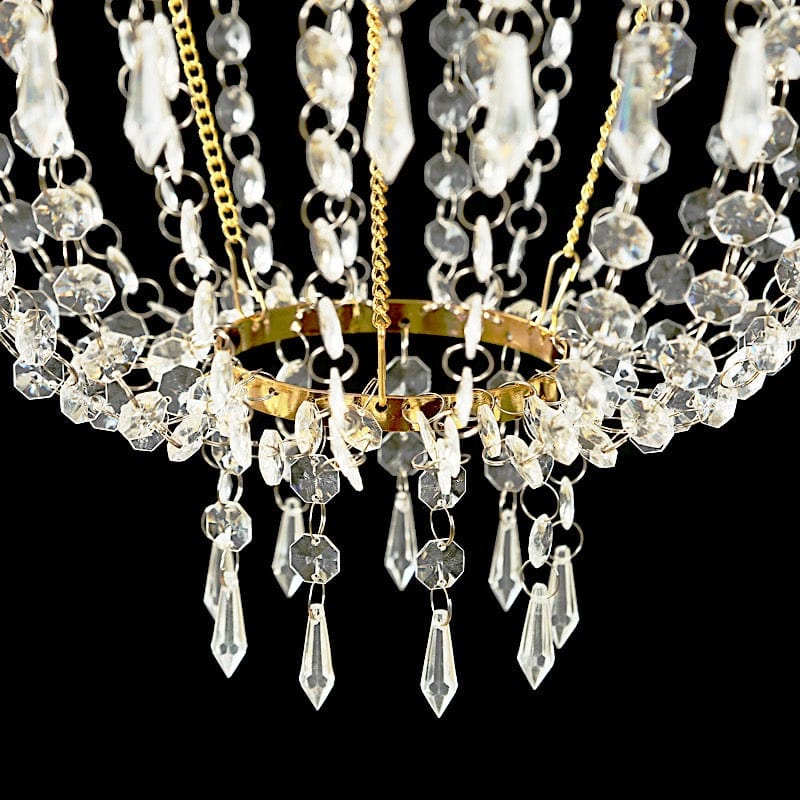 3 ft Empire Style Beaded Crystal Chandelier with Gold Ornate Metal Frame - Clear CHDLR_HANG01_3FT_GOLD