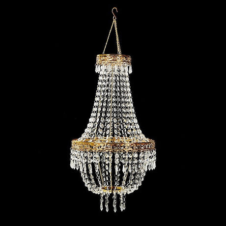 3 ft Empire Style Beaded Crystal Chandelier with Gold Ornate Metal Frame - Clear CHDLR_HANG01_3FT_GOLD