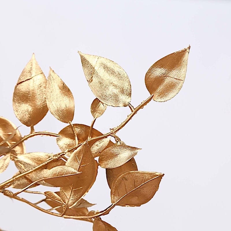 3 ft Metallic Faux Leaf Trees with Realistic Trunk Base - Gold ARTI_TREE_METLIC31_3_GOLD