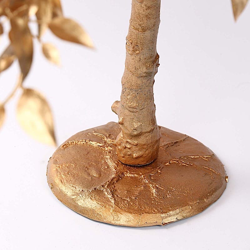 3 ft Metallic Faux Leaf Trees with Realistic Trunk Base - Gold ARTI_TREE_METLIC31_3_GOLD