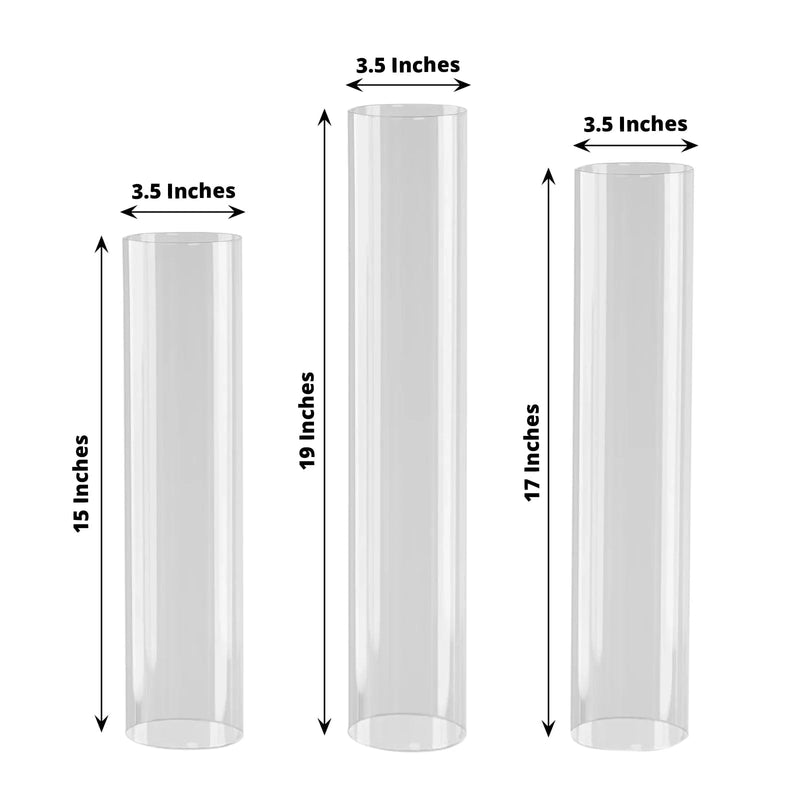 3 Glass Pillar Hurricane Candle Shades - Clear CHDLR_CAND_030_GLASS_SET
