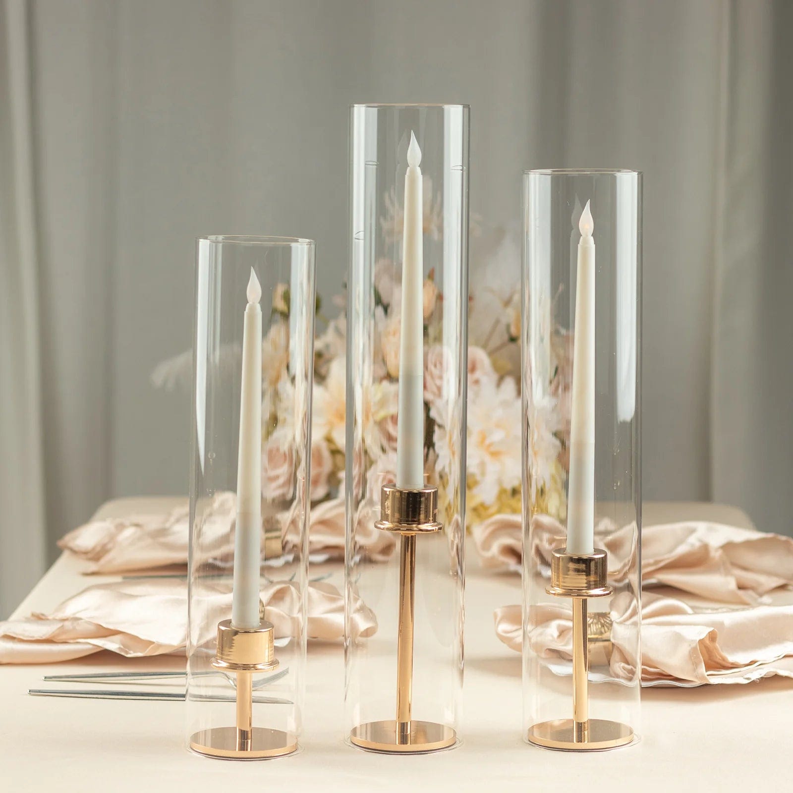 3 Glass Pillar Hurricane Candle Shades - Clear CHDLR_CAND_030_GLASS_SET