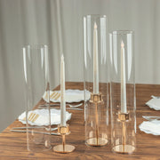 3 Glass Pillar Hurricane Candle Shades - Clear CHDLR_CAND_030_GLASS_SET