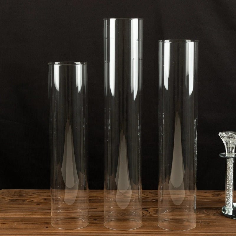 3 Glass Pillar Hurricane Candle Shades - Clear CHDLR_CAND_030_GLASS_SET