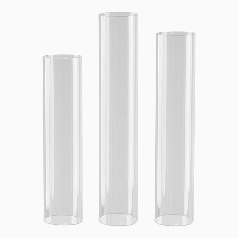 3 Glass Pillar Hurricane Candle Shades - Clear CHDLR_CAND_030_GLASS_SET