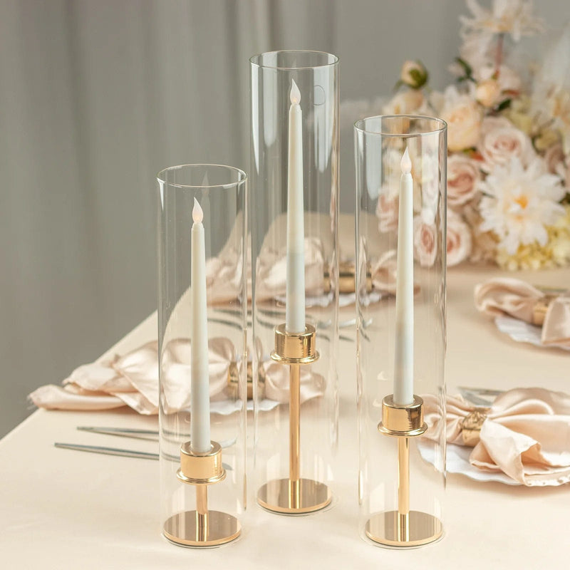 3 Glass Pillar Hurricane Candle Shades - Clear CHDLR_CAND_030_GLASS_SET