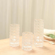 3 Glass Taper Candle Holders with Gemstone Pattern - Clear CAND_HOLD_016_SET_CLR