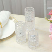 3 Glass Taper Candle Holders with Gemstone Pattern - Clear CAND_HOLD_016_SET_CLR