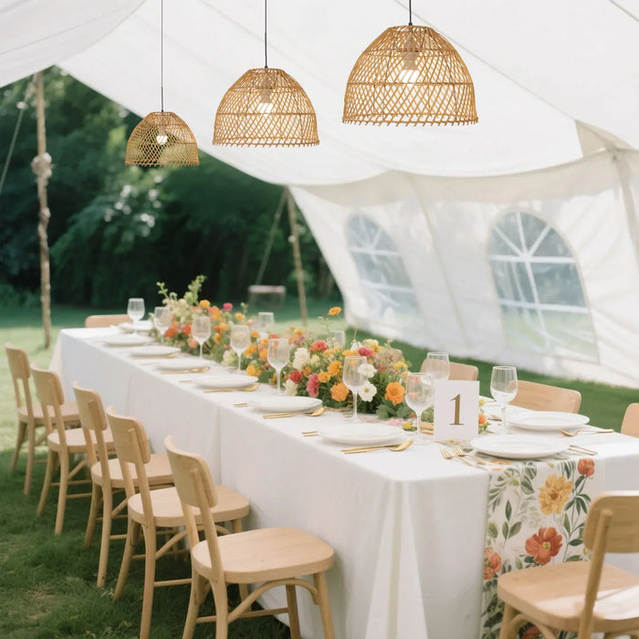 3 Handwoven Dome Pendant Rattan Light Shades - Natural CHDLR_HANG04_WAV03_SET3_NAT