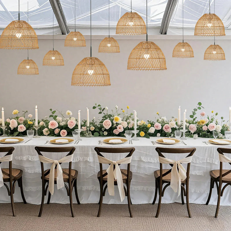 3 Handwoven Dome Pendant Rattan Light Shades - Natural CHDLR_HANG04_WAV03_SET3_NAT