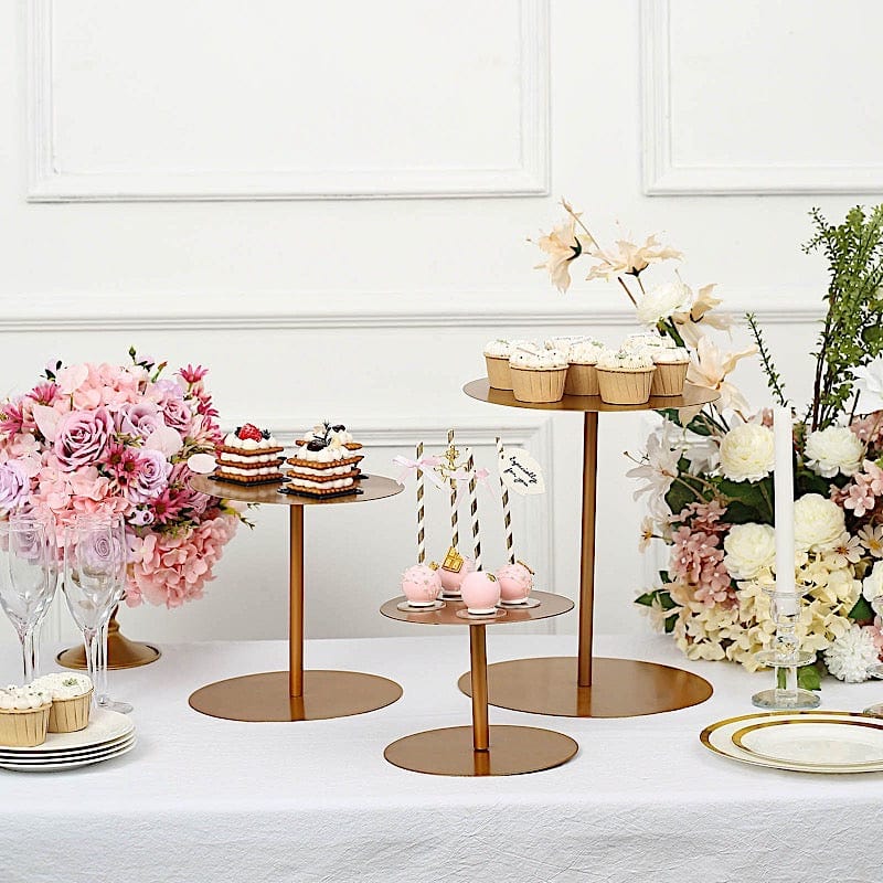 3 Heavy Duty Metal Round Pedestal Cake Stands - Gold CHDLR_CAKE16_SET_GOLD