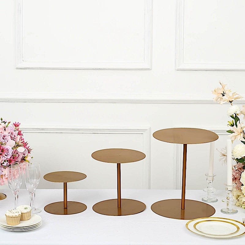 3 Heavy Duty Metal Round Pedestal Cake Stands - Gold CHDLR_CAKE16_SET_GOLD